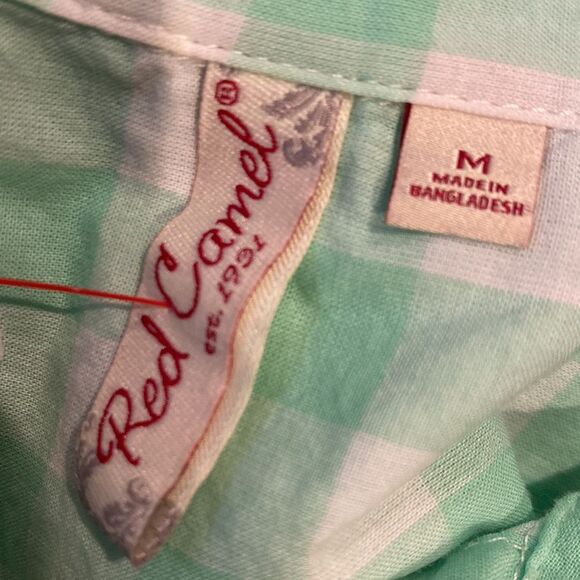 C Red Camel Women’s Medium Casual Button Down Shirt Plaid Sheer Chest Pocket - Picture 5 of 6